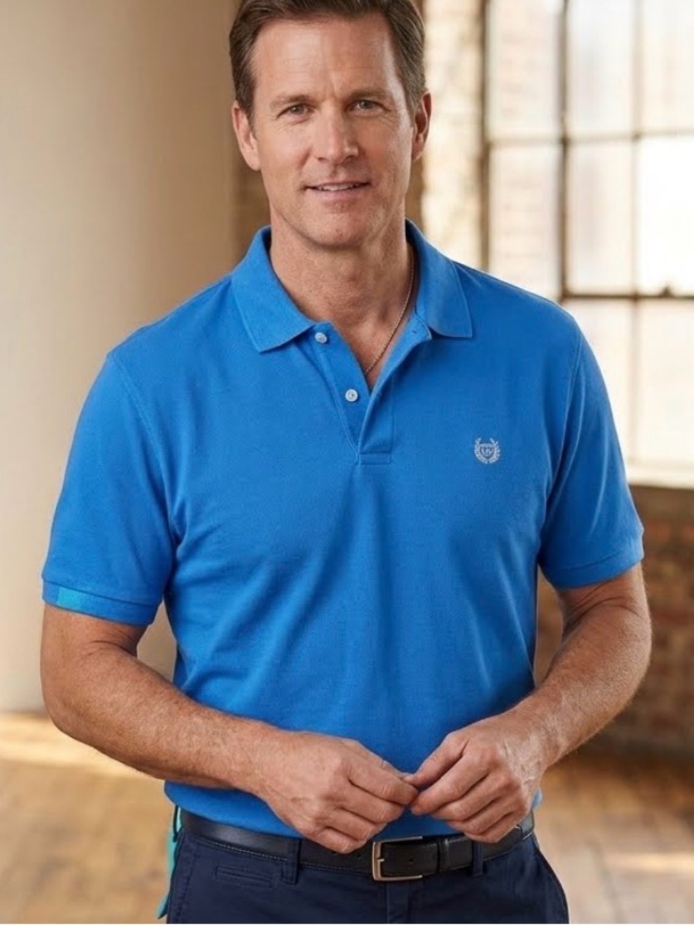 Chaps Mens Large Blue Short Sleeve Classic Pique Polo Shirt Embroidered Logo1893
